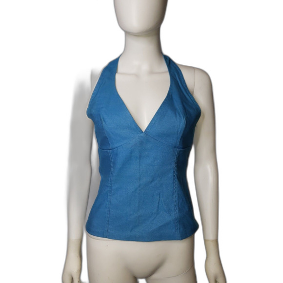 Vintage 90's GUESS Turquoise Blue Halter Top Womens Size Medium - Picture 1 of 10